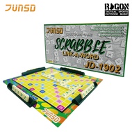JUNSD Plastic Word Game Board Classic Scrabble Set with 100 Plastic Letter Tiles & 4 Racks