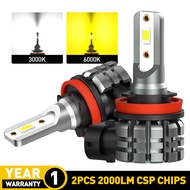 AUXITO 2Pcs H11 Led Fog Light H8 H9 Daytime Running Light Drl 6500K White 3000K Golden Yellow 12V 24