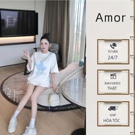 AMOR Embossed Basic T-shirt Loose Form 2 Colors Black and White Cotton 2C AM23