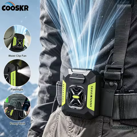 Portable Waist Clip Fan USB Rechargeable Fan 5000mAh Outdoor Camping Waist Fan with Power Bank LED L