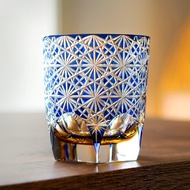JINYOUJIA-Japanese Edo Kiriko Blue Daisy Drinking Glass, Hand Cutting Crystal, Whisky Scotch Vodka G