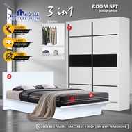 MESRA-(siap pasang)4x6 bedroom set / Wood Katil Queen  / tilam queen / wardrobe / 4x6 wardrobe / hig