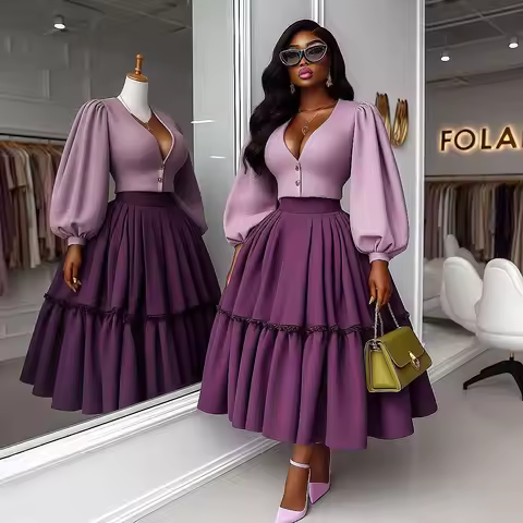 Purple Maxi Women Skirt Pleats Ankle Length A Line Formal Party Skirt Without Top Puffy Lady Party S