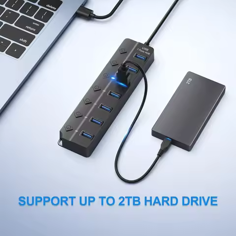USB Hub 3.0 Multiprise USB High Speed Splitter 7 Port 5Gbps Hub Power Adapter with Switch Long Cable
