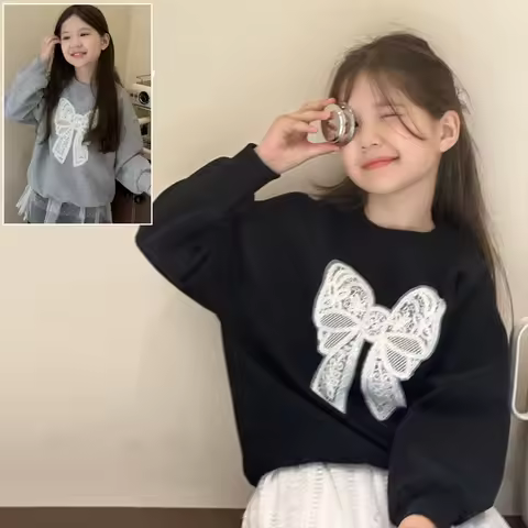 Children Fashion Sweatshirt with Bows for Girls Coat Autumn Clothing Cotton Hoodie Brief Style Kids 