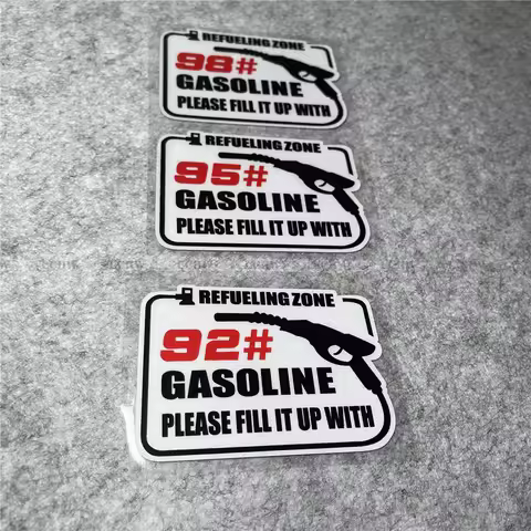 Car Stickers Warning GASOLINE Refueling Zone 92 95 98 oil Decal Auto Window Body Fuel Tank Graphic