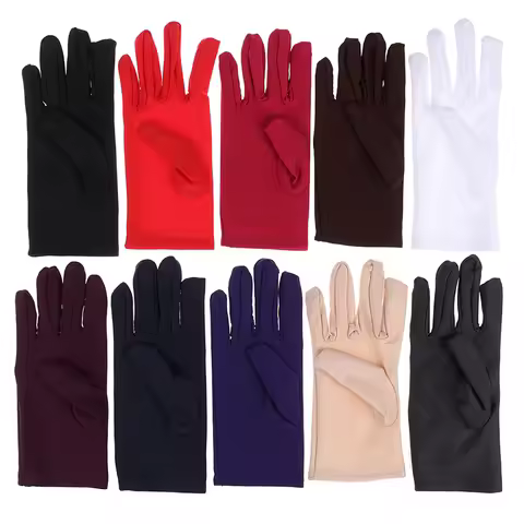 1Pair Glove Girl Lady Satin Short Finger Wrist Gloves Smooth Evening Party Formal Prom Costume Stret