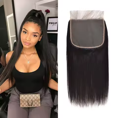 Lace Frontal Closure 5X5 Brazilian Human Hair 5x5 Free Part Natural Black Straight Lace Closure 10/1