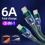 [ร้อน] 6A 3 In 1สาย USB ชนิด C สายสำหรับซัมซุง S20 Xiaomi Mi 9สายสำหรับ iPhone ข้อมูล12X11 Pro Max ที่ชาร์จไมโคร USB สายเคเบิลสาย USB