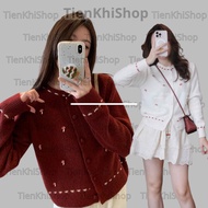 HCMC EXPRESS Women's Ulzzang WoolJacket Loose Fit Red Embroidered Mushroom Pattern Keep Warm KL69