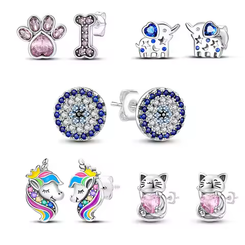 Original 925 Sterling Silver Colorful Cute Animal Pet Stud Earrings For Women Collocation For Girlfr