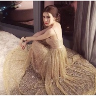 Po glitter gold wedding bridesmaid dress gown