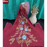 mukena terusan dewasa polino warna hitam bordir bunga jasmine - maroon biru