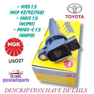 Ready stock Toyota ori ngk ignition plug coil vios ncp42 93 150/prius c nhp10 1nzfe engine u5027 909