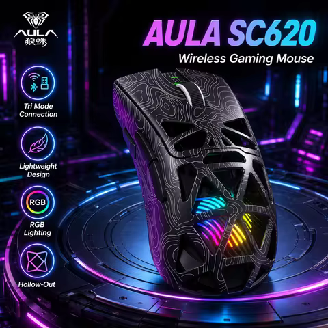Aula SC620 Gaming Mouse Wireless Hollow-out PAW3311 Tri-mode Bluetooth Adjustable DPI Mouse for Desk