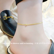 18K Gold Plated Stainless Steel Anklet for Woman Hypoallergenic Double Layer Sliding Beads Design