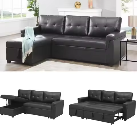 Naomi Home L Shaped Sectional Couch with Storage & Pull Out Bed – 3-in-1 Convertible Sleeper Sofa Be