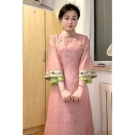 【艾莉时尚】Cheongsam Dress Plus Size Pink Long dress Long Sleeve Retro Chinese dress Cheongsam Muslimah Q