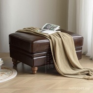 Cowhide Doorway Minimalist Leather Pier American Bench Footrest Oil Wax Leather Sofa Stool Shoe Chan