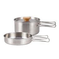 Stainless Steel Camping Cookware Mess Kit Non-Stick Pot Pan Set Lightweight