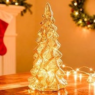 10in Tall Mercury Glass Christmas Tree Gold Glass Christmas Trees Collectible Figurines with Led Ind