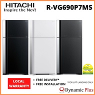 Hitachi R-VG690P7MS 2 Glass Doors Top Freezer Fridge 550L FREE RICE COOKER RZ-PMA10Y