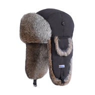 Winter Trapper Hat,100% Rabbit Fur Russian Ushanka Aviator Hunting Ski Hat Winter Hat with Ear Flaps