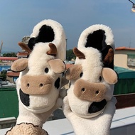 New Fluffy Cow Slippers Kawaii Winter Warm Men Slippers Women Cartoon Milk Cow House Slipper For Wom