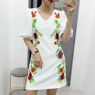 KATUN Korean Imported White Party Dress Embroidered Premium Cotton Flowers 60367
