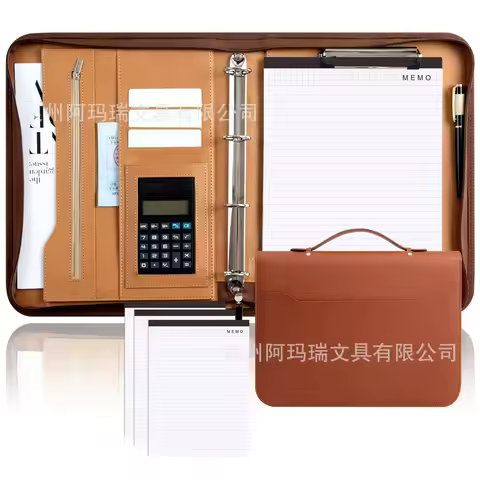 A4 Multi-functional Leather File Folder Business Office Document Folder Detachable Pages For Contrac