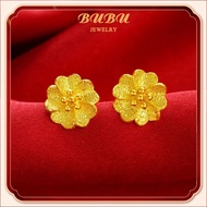 Pure 18k Saudi gold pawnable legit Stud earrings for women's chrysanthemum engagement jewelry for wife and baby birthday gift