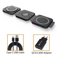 INOVAGEN Foldable Wireless Charger with RGB light3 In 1 Magsafe Charging Pad Travel Wireless Chargin