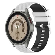全城熱賣 - 適用於三星 Galaxy Watch5 Pro 45mm 20mm 格紋雙色硅膠錶帶（白+黑）