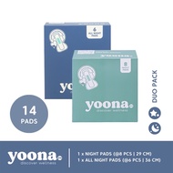 YOONA Duo Pack All Night (2 boxes) Organic Pads I Organic Pads 1 AN 1 N