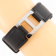 【日本直送】愛馬仕 HERMES H Logo 手鐲 手鍊 頂級小牛皮 黑色/銀色五金 約 17g 中性【二手】