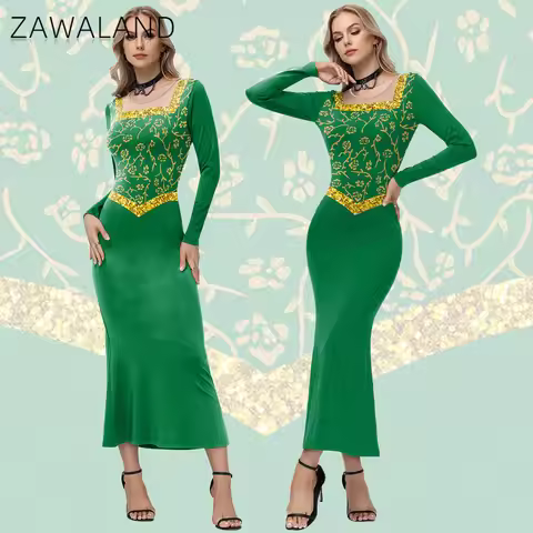 Anime Fiona Princess Green Dress Cosplay Halloween Costumes Women Long Sleeve Printing Skirt Party P