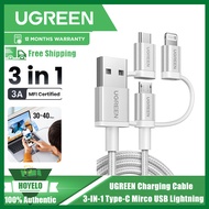 UGREEN 3-IN-1 Fast Charging Cord With Type-C Mirco USB Lightning Apple Cable MFi for Phone 14 13 Pro