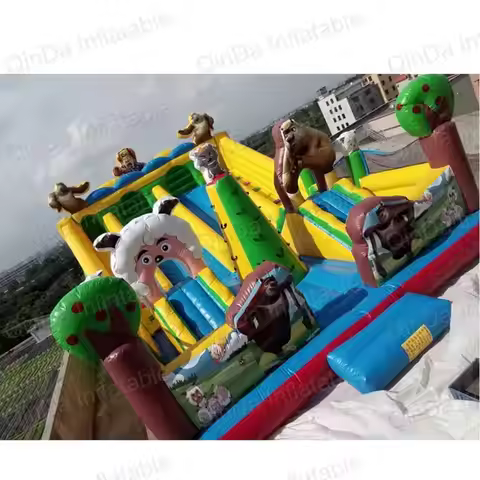10X6x4.5 Meterrstheme Jungle Inflatable Jumping Fun City ,Bear Kids Park Inflatable Castle For Sale