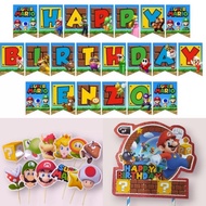 Super Mario Theme Birthday Party Banner Cupcake Cake Topper Decoration Personalized