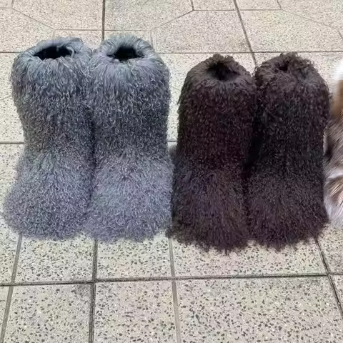 Popular Winter Customized height boots Luxury Fur Boots Women Round Toe Mongolian Fur Boots Shoes Wo