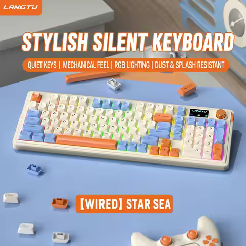 Langtu L98 Wired RGB Membrane Keyboard 98 Keys Silent Office Gaming Keyboard High Aesthetic Keyboard