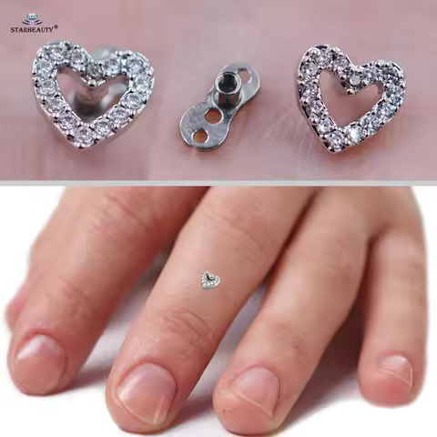 Top and Base 1 Set Light Tide Micro Dermal Piercing Stainless Steel 16G Heart Skin Diver Piercing Ha