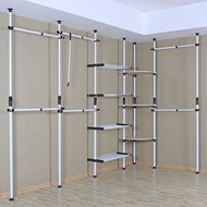 HY&amp; Corner-Turning Assembly Simple Wardrobe Open Cloakroom Clothes Hanger Metal Steel Frame Structure Wardrobe WMVV