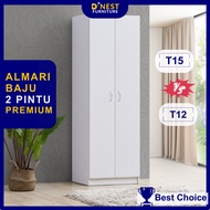 FREE DELIVERY 🚚 Almari Baju 2 Pintu (Premium T15 | Murah T12) | 2 Door Wardrobe– D' Nest Furniture