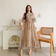 dress sultan brokat perempuan mewah elegan baju gaun pesta original or - mocca