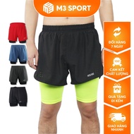 Men's Sports Shorts 2-LayerShorts Running Gym Cycling Back Zip Phone Bag Arsuxeo B179