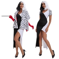 Kuira Dalmatian V-Neck Black & White Witch-Inspired Dress - Role-Playing Costume