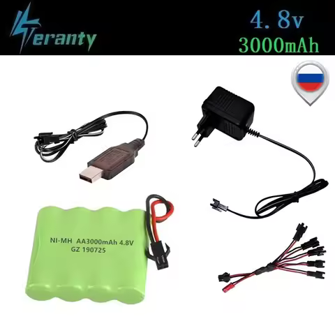 ( SM Plug ) 4.8v 3000mah NiMH Battery + Charger For Rc toys Cars Tanks Robots Boats Guns Ni-MH AA 4.