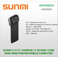 Sunmi V3 6.75” Android 13 3G RAM +32GB ROM 58MM Printer Mobile Computer