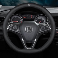 Honda Leather Breathable Car Steering Wheel Cover (Black Lining) Logo Accessories 38cm for Accord City Civic Brio CRV HRV Jazz GK5 Odyssey Vezel Stream CRZ Jade Mobilio URV Greiz Fit Freed